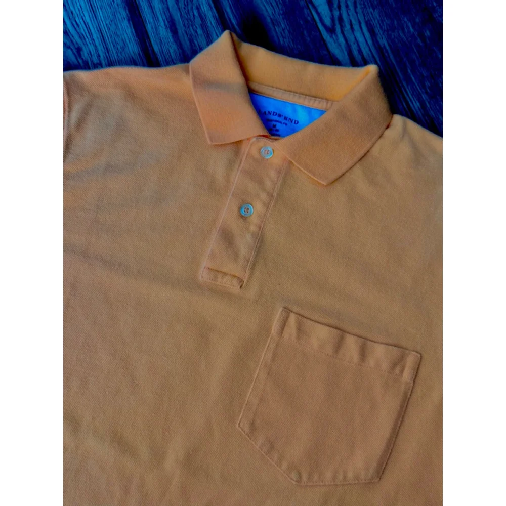 Lands End Traditional Fit Medium Peach Color Cotton Supima Polo Shirt w Pocket